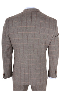 Harris - Traje de tweed de tres piezas para hombre, color marrón, con estampado de espiga.