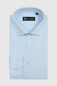 Camisa de vestir clásica para hombre con cuello abierto y puños dobles - Azul