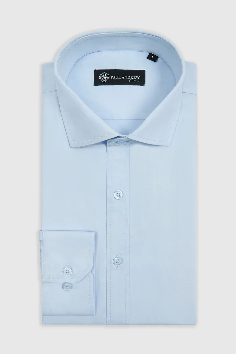 Camisa de vestir clásica para hombre con cuello abierto y puños dobles - Azul