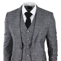 Traje de hombre de 3 piezas, gris y negro, texturizado, corte entallado, ideal para bodas, graduaciones, fiestas y ocasiones formales.
