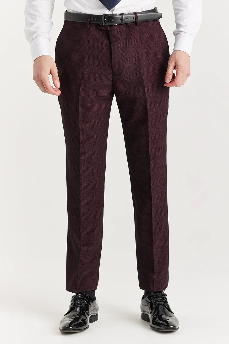 Regent - Traje cruzado de dos piezas color burdeos para hombre