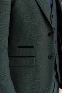 Regent - Traje de tres piezas verde para hombre con estampado Príncipe de Gales.