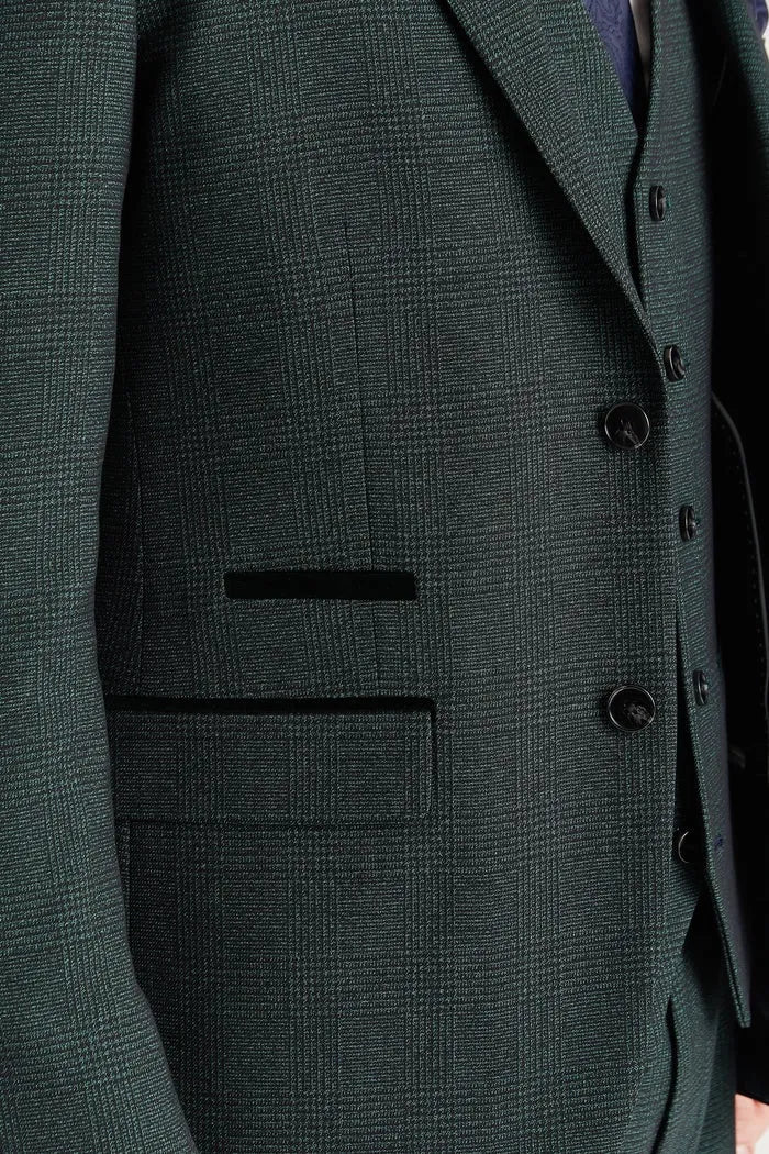 Regent - Traje de tres piezas verde para hombre con estampado Príncipe de Gales.