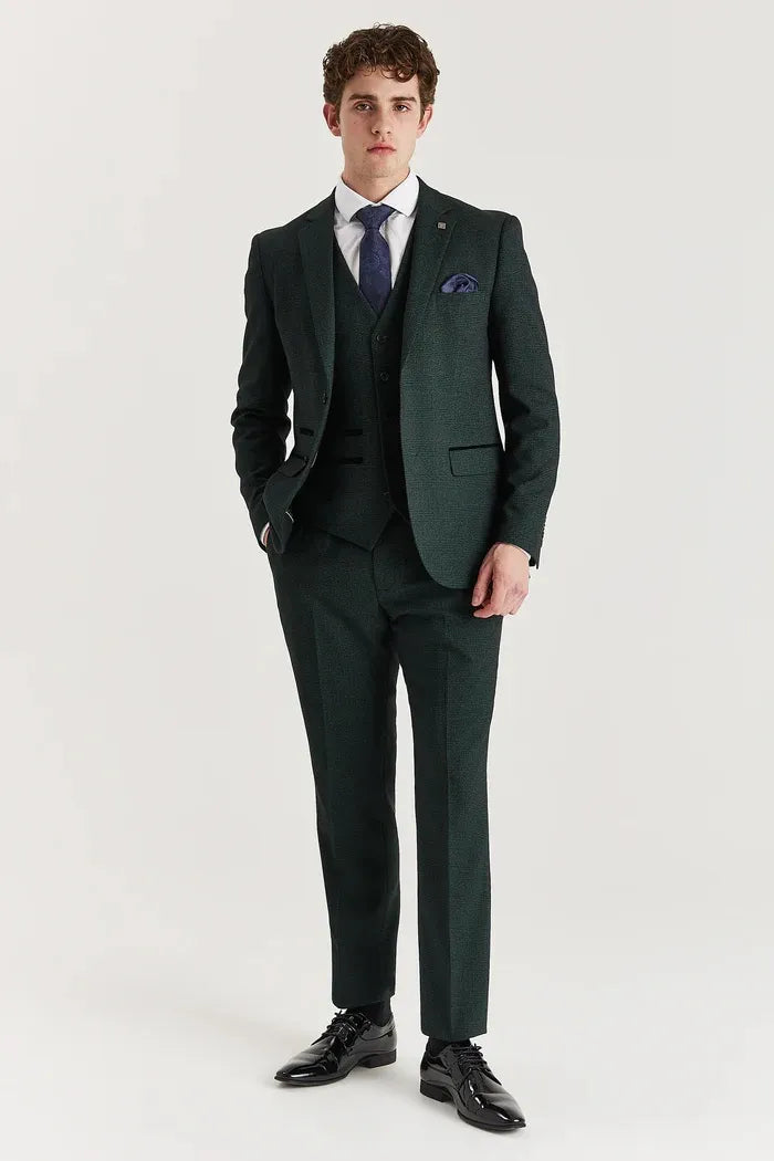 Regent - Traje de tres piezas verde para hombre con estampado Príncipe de Gales.