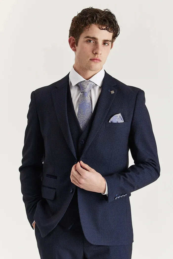 Regent - Traje de tres piezas azul marino a cuadros Príncipe de Gales para hombre