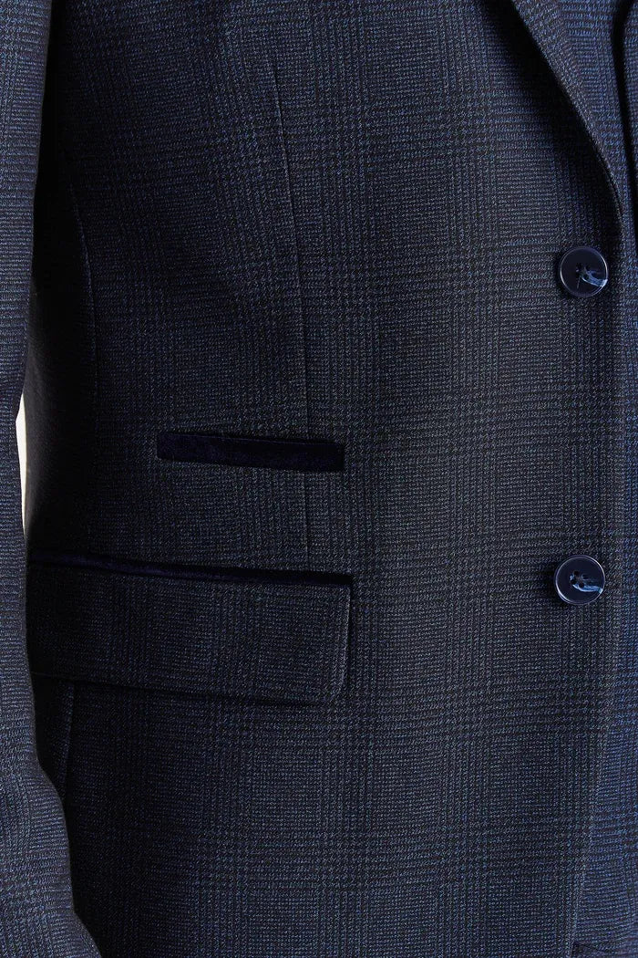 Regent - Traje de tres piezas azul marino a cuadros Príncipe de Gales para hombre