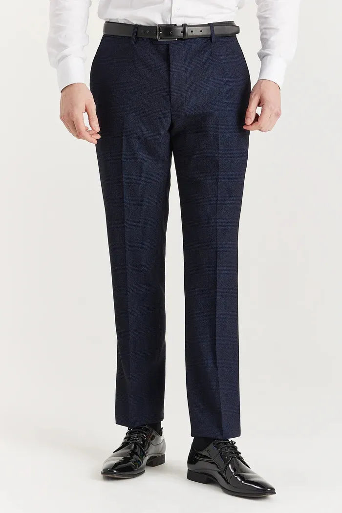 Regent - Traje de tres piezas azul marino a cuadros Príncipe de Gales para hombre