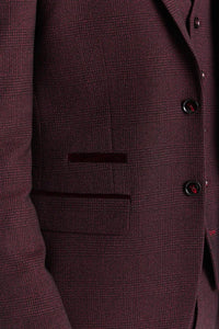 Regent - Traje de tres piezas a cuadros Príncipe de Gales para hombre, color vino.