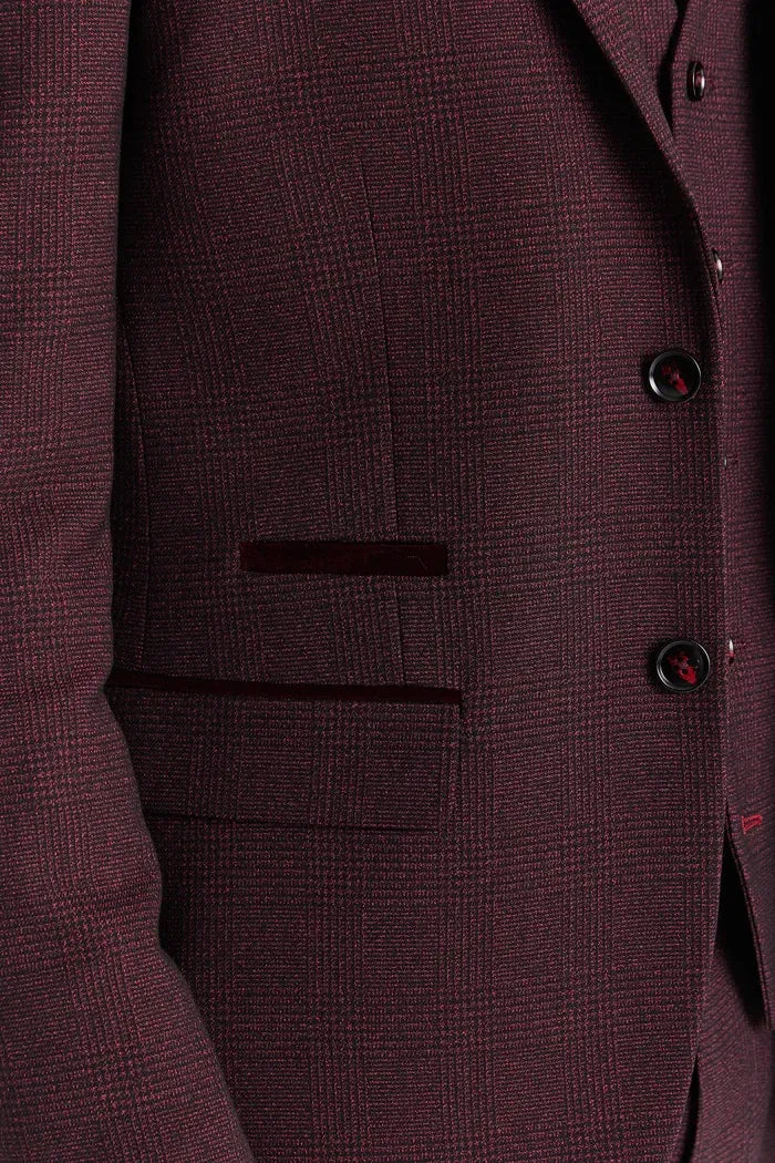 Regent - Traje de tres piezas a cuadros Príncipe de Gales para hombre, color vino.