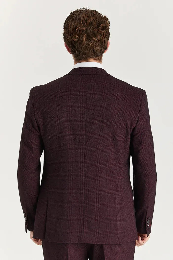 Regent - Traje de tres piezas a cuadros Príncipe de Gales para hombre, color vino.