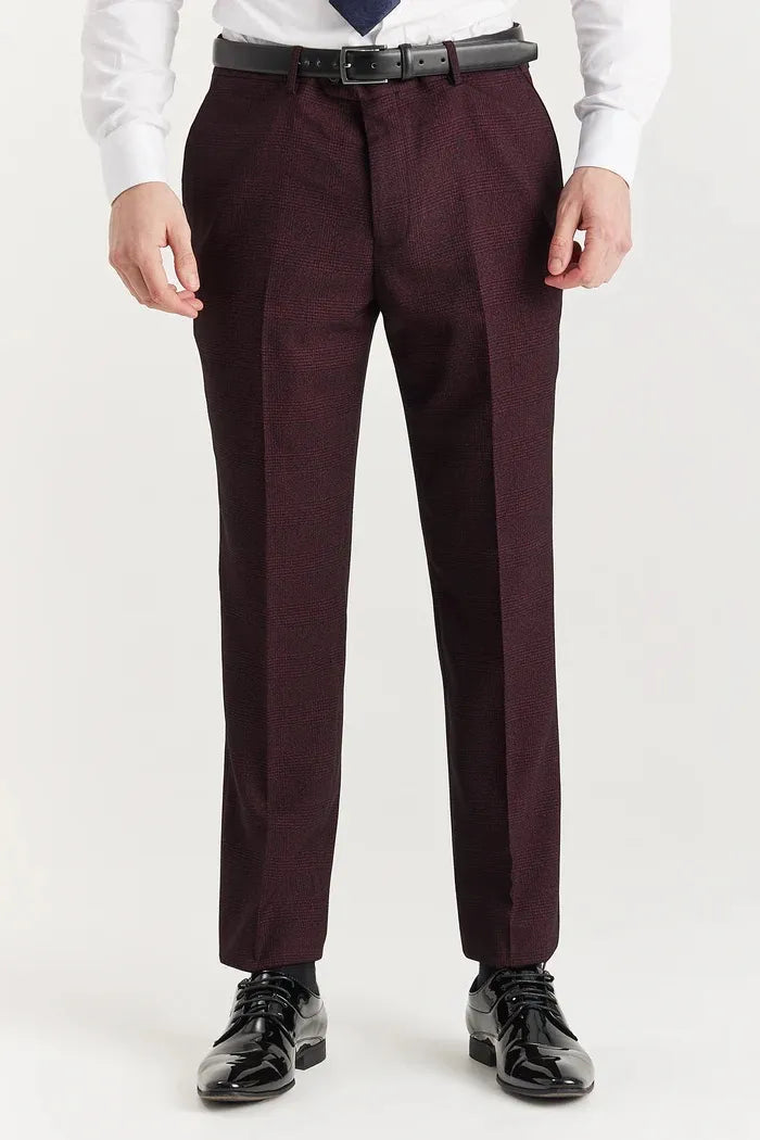 Regent - Traje de tres piezas a cuadros Príncipe de Gales para hombre, color vino.