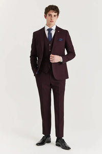 Regent - Traje de tres piezas a cuadros Príncipe de Gales para hombre, color vino.