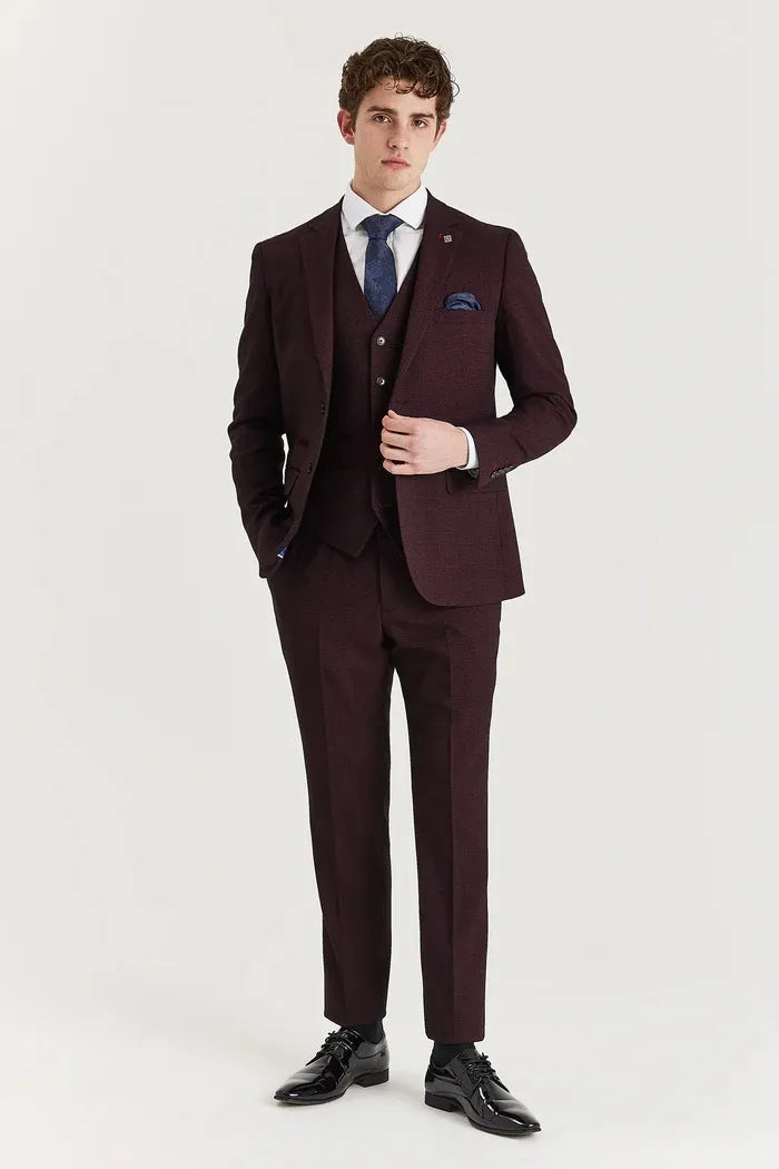 Regent - Traje de tres piezas a cuadros Príncipe de Gales para hombre, color vino.