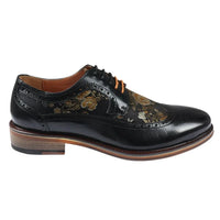 Ross - Zapatos brogue de cuero negro con estampado floral para hombre