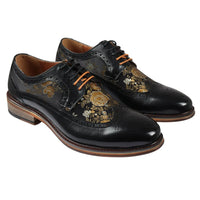 Ross - Zapatos brogue de cuero negro con estampado floral para hombre