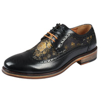 Ross - Zapatos brogue de cuero negro con estampado floral para hombre