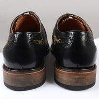 Ross - Zapatos brogue de cuero negro con estampado floral para hombre