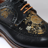 Ross - Zapatos brogue de cuero negro con estampado floral para hombre