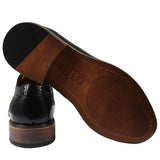 Ross - Zapatos brogue de cuero negro con estampado floral para hombre