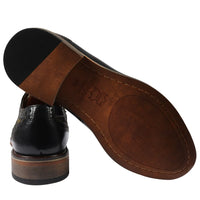 Ross - Zapatos brogue de cuero negro con estampado floral para hombre