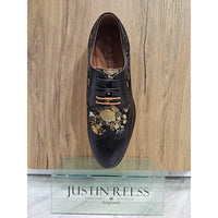 Ross - Zapatos brogue de cuero negro con estampado floral para hombre