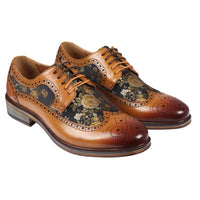 Ross - Zapatos brogue de cuero marrón con estampado floral para hombre