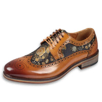 Ross - Zapatos brogue de cuero marrón con estampado floral para hombre