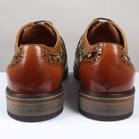 Ross - Zapatos brogue de cuero marrón con estampado floral para hombre