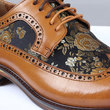 Ross - Zapatos brogue de cuero marrón con estampado floral para hombre