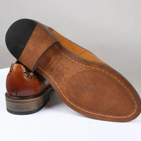 Ross - Zapatos brogue de cuero marrón con estampado floral para hombre