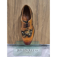 Ross - Zapatos brogue de cuero marrón con estampado floral para hombre