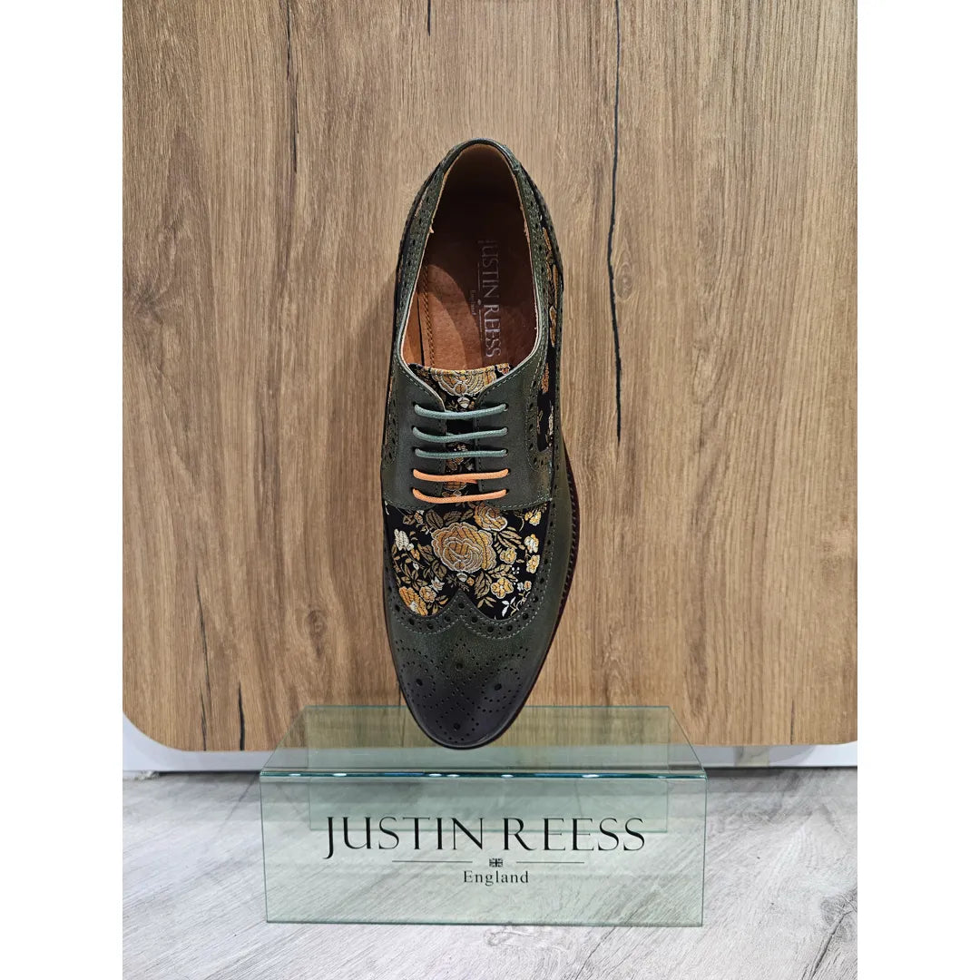 Zapatos brogue de cuero verde con estampado floral para hombre Ross
