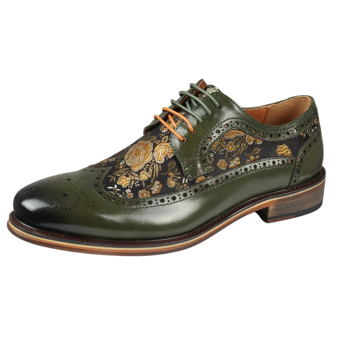 Zapatos brogue de cuero verde con estampado floral para hombre Ross