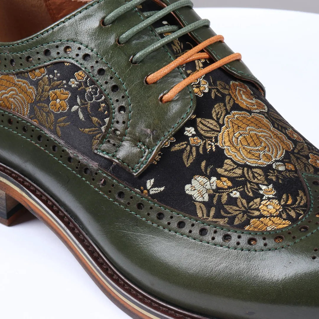 Zapatos brogue de cuero verde con estampado floral para hombre Ross