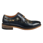 Ross - Zapatos brogue de cuero azul marino con estampado floral para hombre