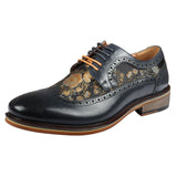 Ross - Zapatos brogue de cuero azul marino con estampado floral para hombre