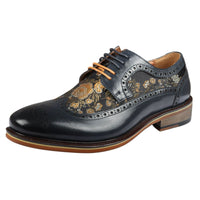 Ross - Zapatos brogue de cuero azul marino con estampado floral para hombre