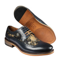 Ross - Zapatos brogue de cuero azul marino con estampado floral para hombre