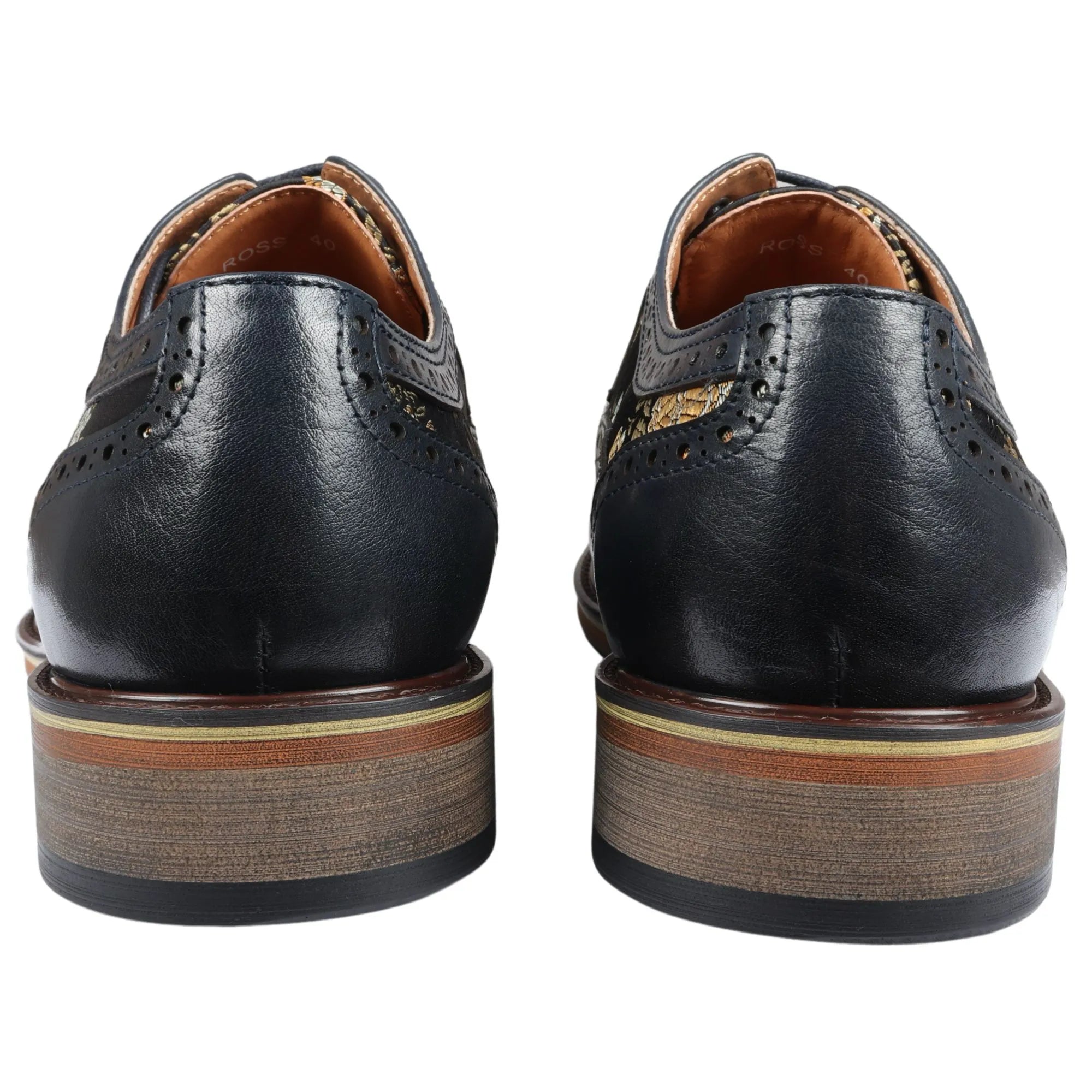 Ross - Zapatos brogue de cuero azul marino con estampado floral para hombre
