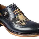 Ross - Zapatos brogue de cuero azul marino con estampado floral para hombre