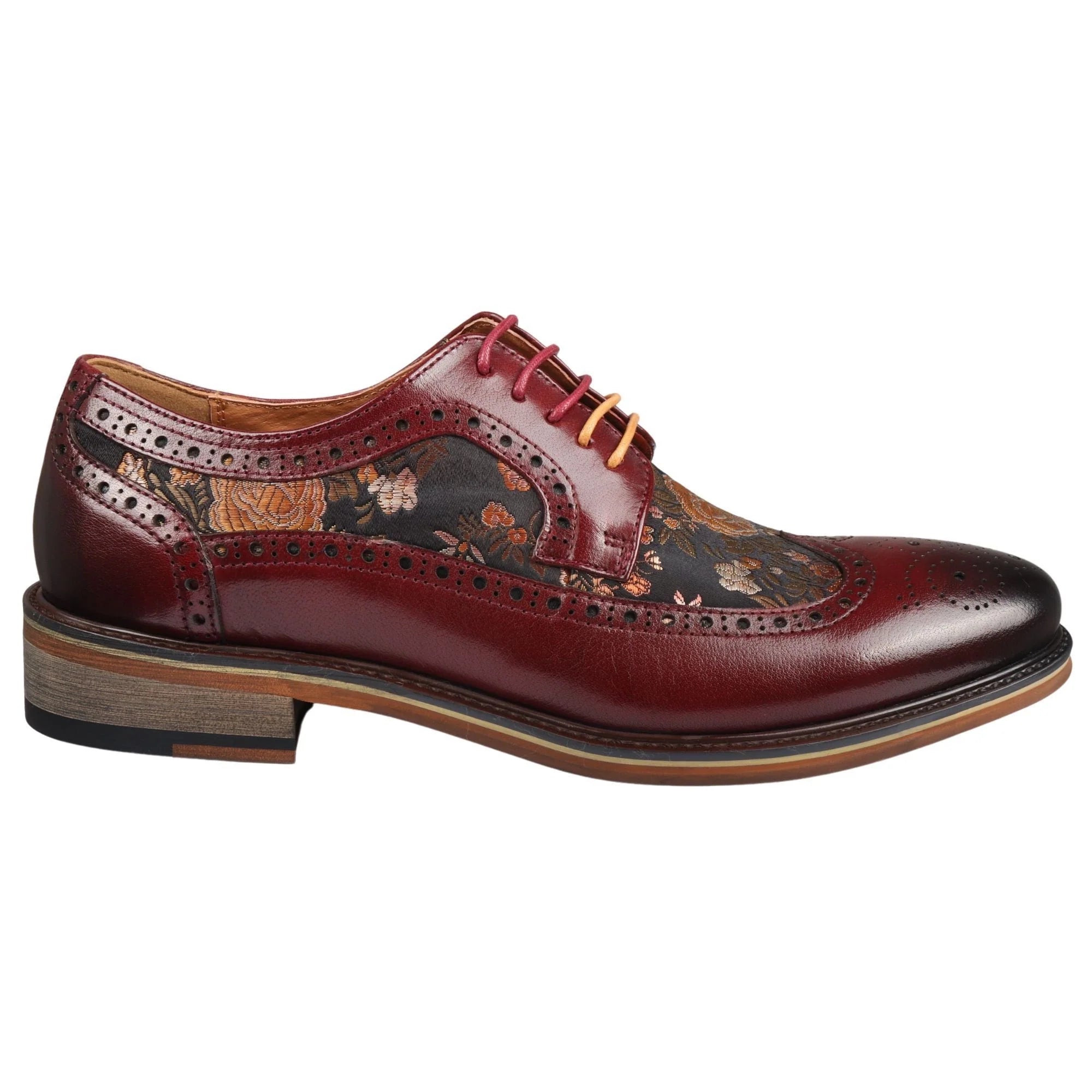 Ross - Zapatos brogue de cuero rojo con estampado floral para hombre