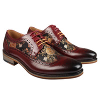 Ross - Zapatos brogue de cuero rojo con estampado floral para hombre
