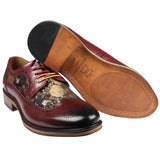 Ross - Zapatos brogue de cuero rojo con estampado floral para hombre
