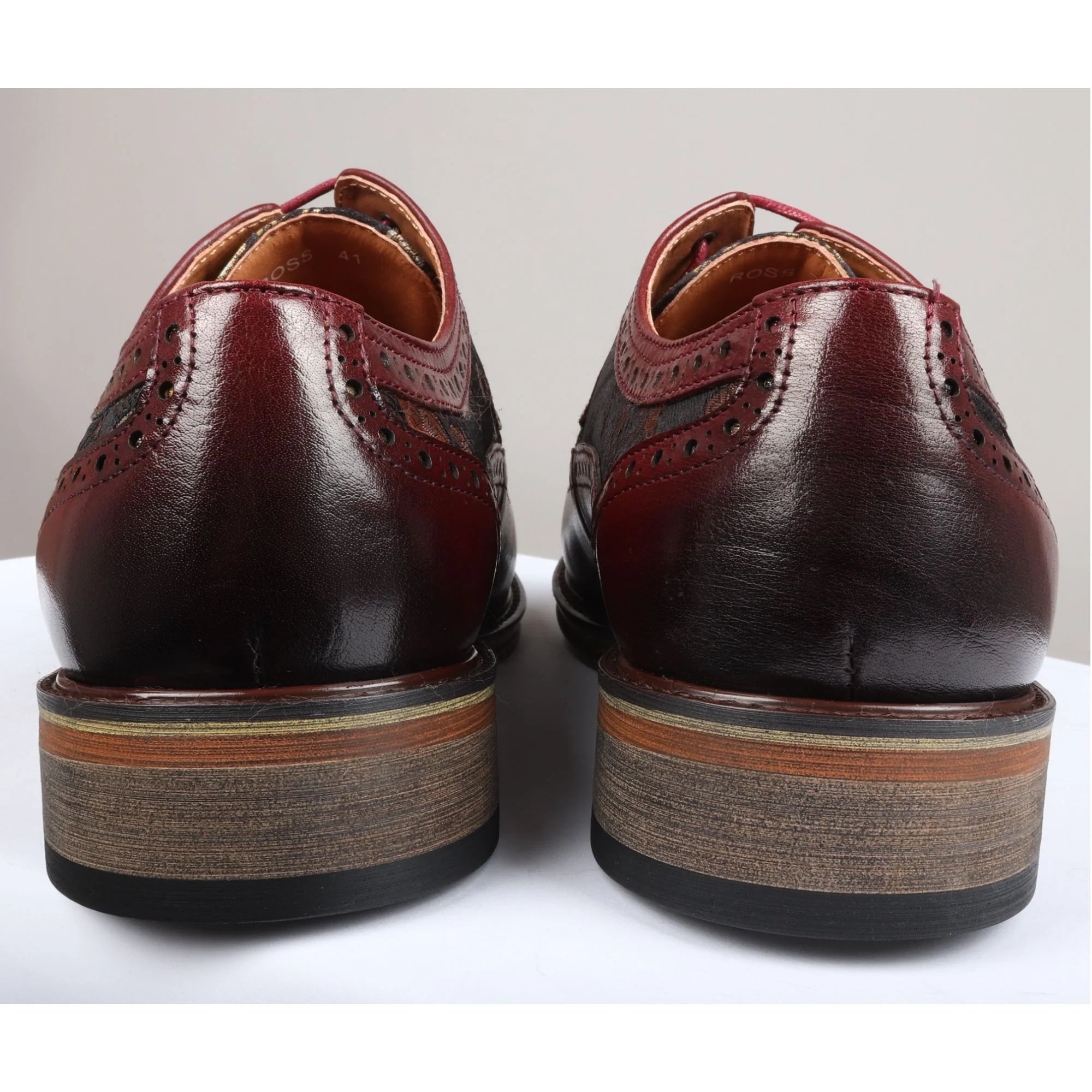 Ross - Zapatos brogue de cuero rojo con estampado floral para hombre