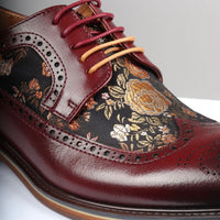 Ross - Zapatos brogue de cuero rojo con estampado floral para hombre