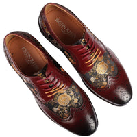 Ross - Zapatos brogue de cuero rojo con estampado floral para hombre