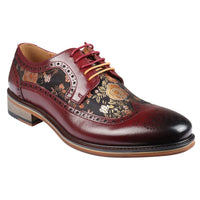 Ross - Zapatos brogue de cuero rojo con estampado floral para hombre