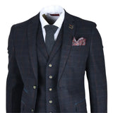 Traje de tres piezas de tweed azul marino de corte ajustado para hombre de Ryan