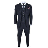 Traje de tres piezas de tweed azul marino de corte ajustado para hombre de Ryan