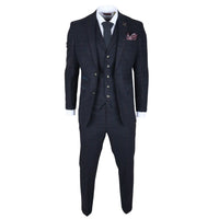 Traje de tres piezas de tweed azul marino de corte ajustado para hombre de Ryan